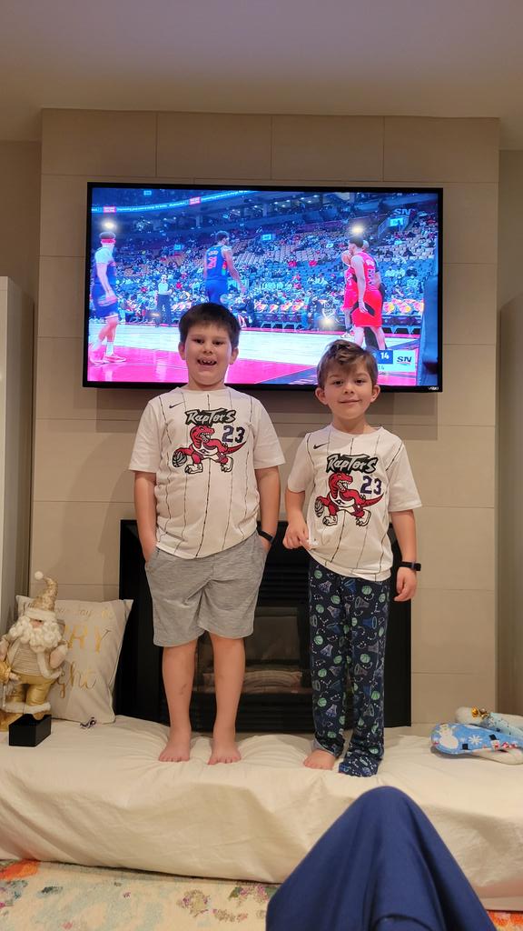 s_chiras's tweet photo. #tangerinefanangle  Watching our 1st game with our new Raptors jerseys.  We are missing our guy @FredVanVleet but thankful everyone is returning to good health. Go raptors go. https://t.co/G1GOv5RgLB