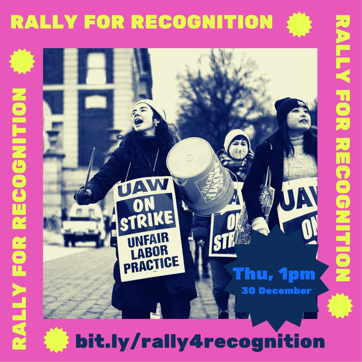 SW_Columbia's tweet photo. Rally for recognition this Thursday (12/30) at 1pm! Allies, please come show your support to our workers and demand that @Columbia follow the law and accept the NLRB definition of our unit! Register here: https://t.co/vc1L51RE7a #CUOnStrike #FairContractNow https://t.co/c8lQE3Nx3T