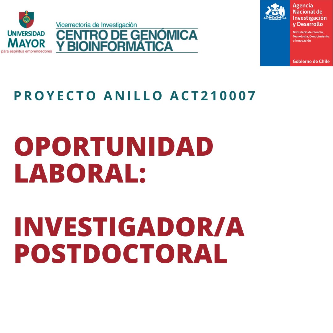 Se ofrece cargo de Investigador/a Postdoctoral en el marco del proyecto Anillo ACT210007 dirigido por nuestra Académica Dra. Andrea Miyasaka Almeida. Información en: bit.ly/3ez52Aq