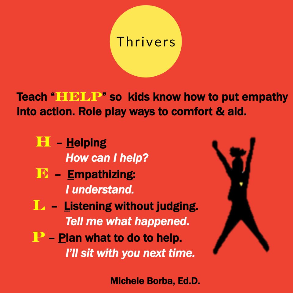 micheleborba's tweet photo. Every altruistic child I’ve interviewed said that they were changed the moment they helped someone face-to-face. #Empathy in Action❣️Don't assume kids know to care. Show,model,role play &amp; reinforce caring.Teach the acronym HELP. #parenting #education https://t.co/RCPboTTm1N