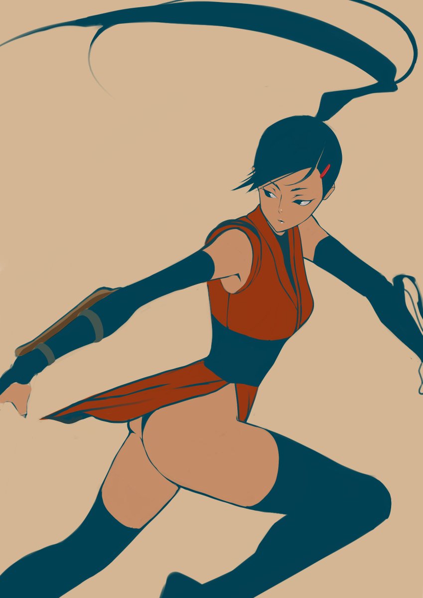 鬼武者のカエデ（進捗）Kaede from Onimusha with long ponytail