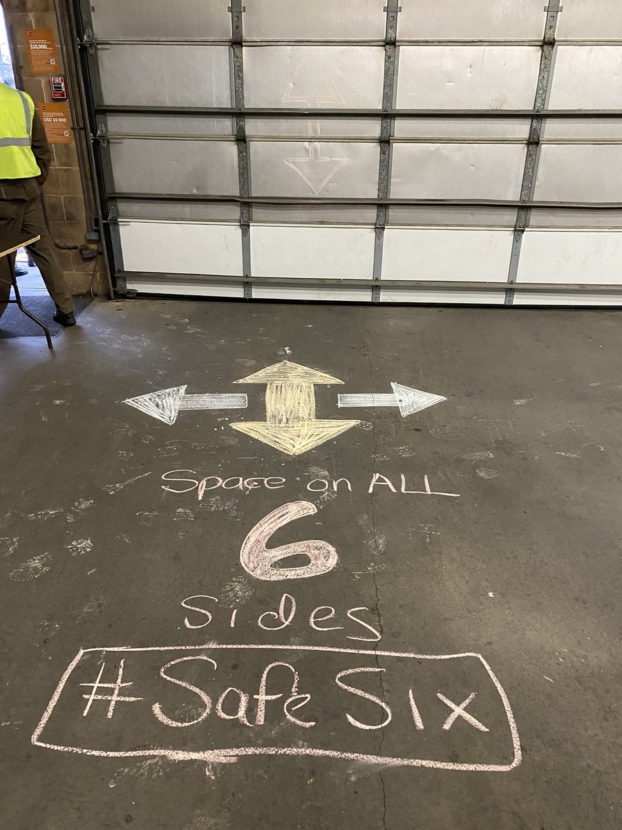 UPSManJohn's tweet photo. Today’s guard gate activity has to do with #SafeSix, space on all six sides of your vehicle including the highway in merge areas as it’s best to yield the right of way. Always remember to check in the front of the vehicle for people. Only see four arrows? Look on the door. https://t.co/BlzXLXtAA6