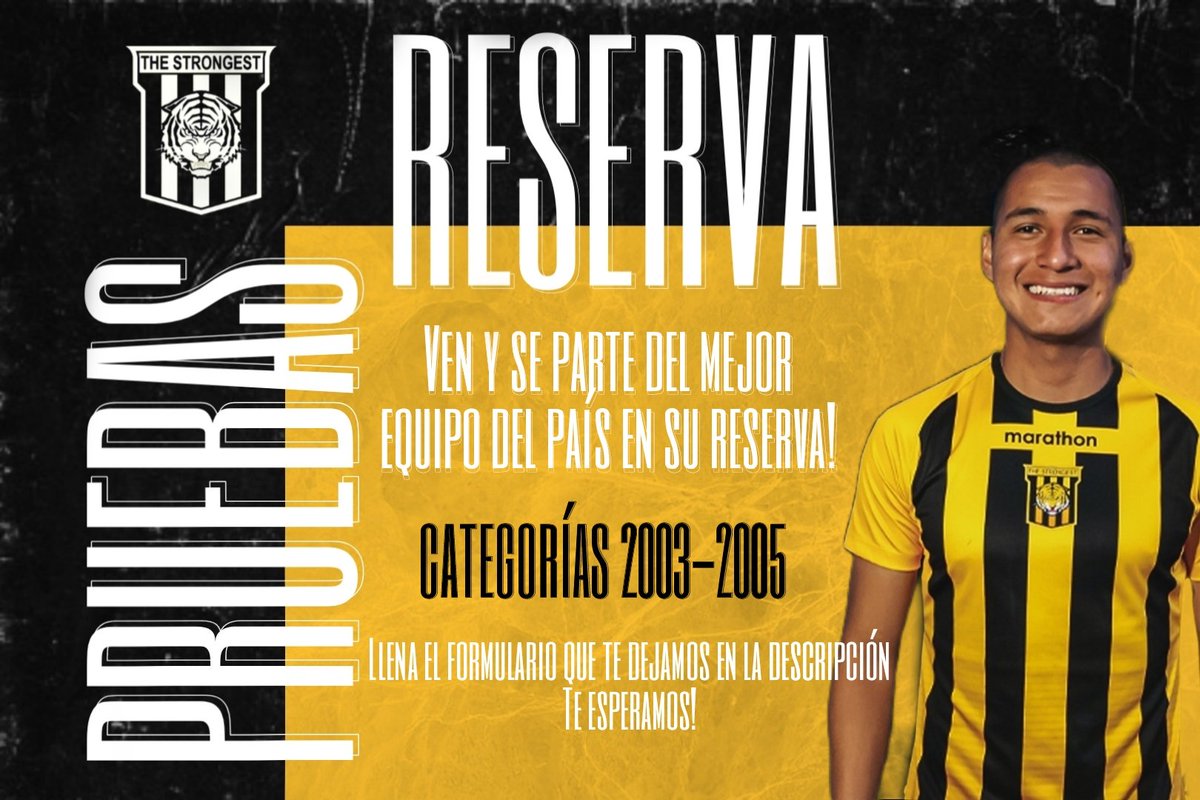 CAtigrados's tweet photo. ¡PRUEBAS ABIERTAS!
Esta es tú oportunidad de pertenecer a la #Reserva de EL+ GRANDE y EL+FUERTE de Bolivia, el Club The Strongest!

Formulario: https://t.co/59r6QVaZBJ

#cachorrosatigrados 
#VamosCachorros 
⚽🇧🇴🐅 https://t.co/Tc9iMW24gQ