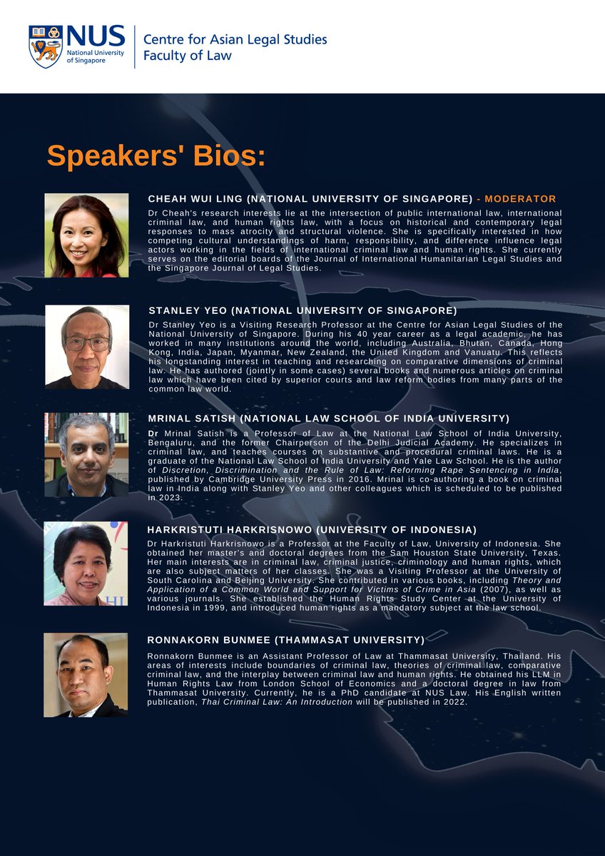 CALS_NUS's tweet image. Join us for Virtual Roundtable #18 on “Doing Comparative Criminal Law in Asia: Directions and Challenges” on 19 January 2022 (Wednesday), from 4.00pm to 5.30pm (SGT)!

Register: bit.ly/VR18Registrati…

#virtualroundtables #asianlaw #CriminalLaw #calsnus #asianlegalstudies