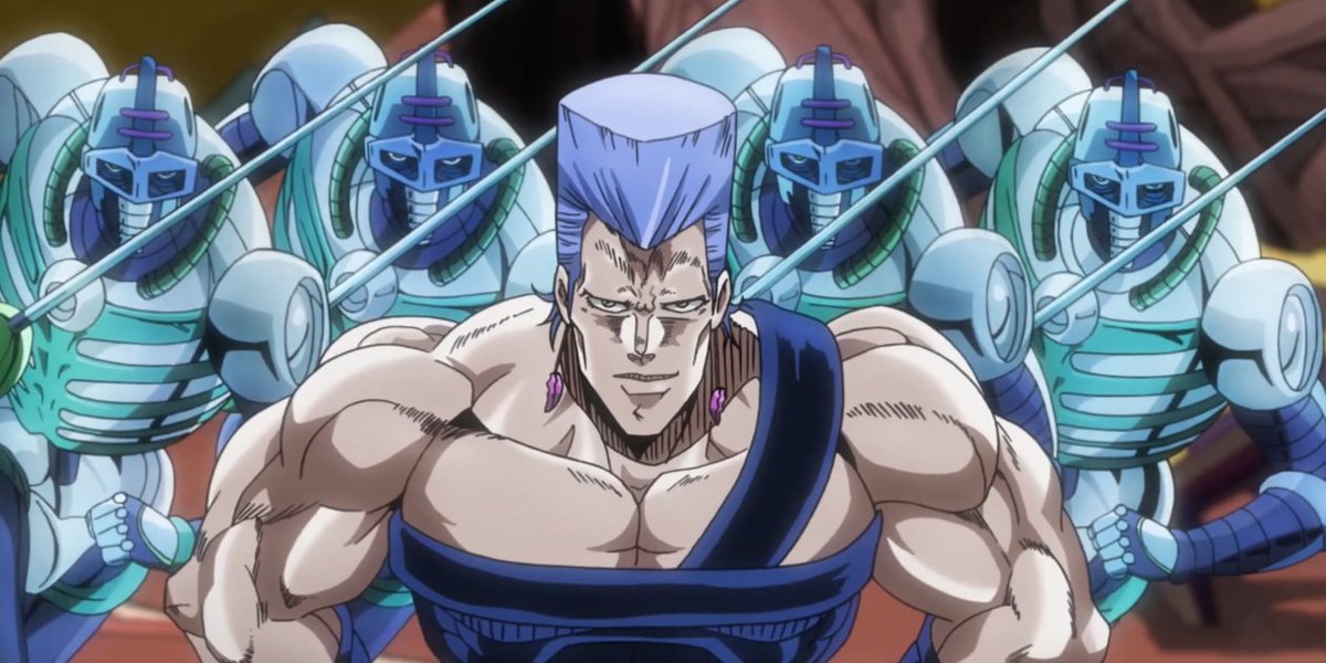 shittyanimedets's tweet photo. Halfway through his duel with Avdol in JoJo's Bizarre Adventure: Stardust Crusaders (2015), Polnareff reveals his secret ability, being a Fire Emblem character. https://t.co/6zLnxZq9vs