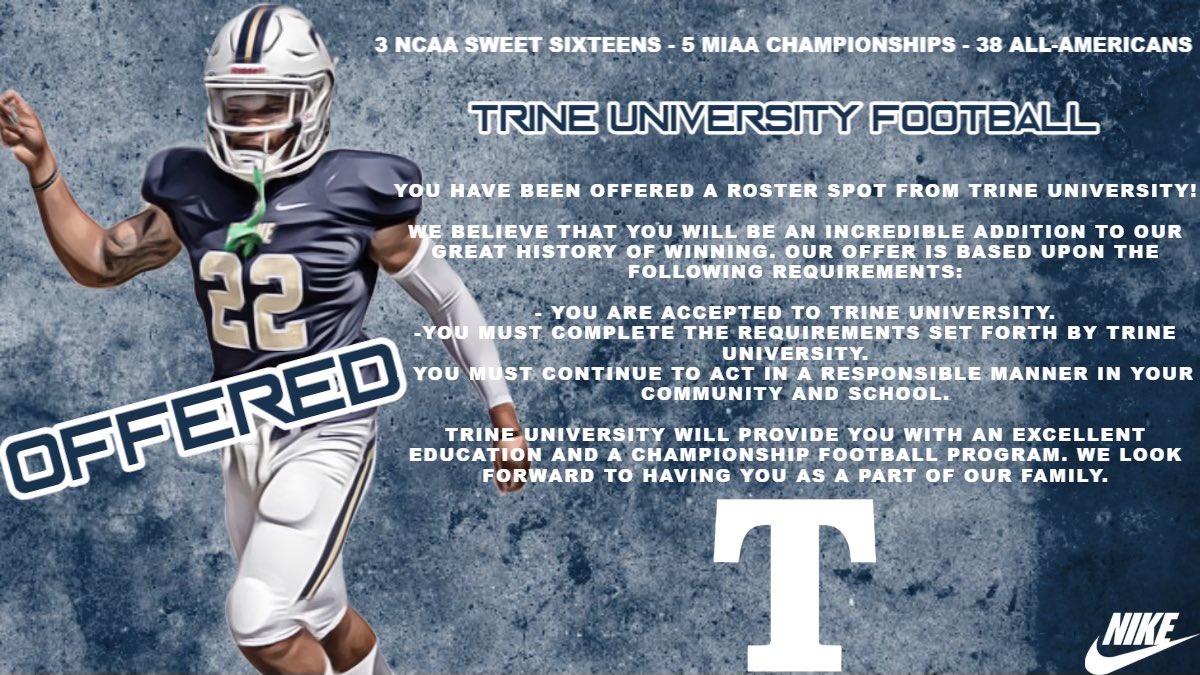 MVandestouwe's tweet photo. Blessed to receive an offer from Trine university @CoachTMJames @Clover_Football @ShaedonMeadors @DeAndre_M24 @AJames_11 https://t.co/UEH57VUUKf