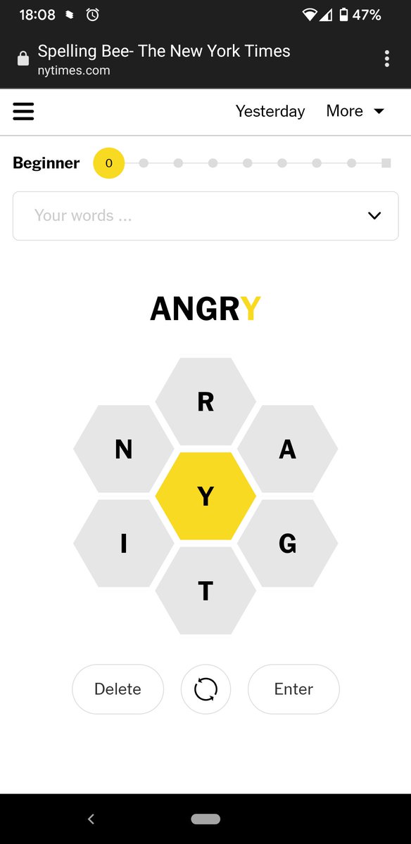 callista_chen's tweet photo. No one is surprised by my first response to today's @nytimes Spelling Bee. https://t.co/1ugSEXRMgJ