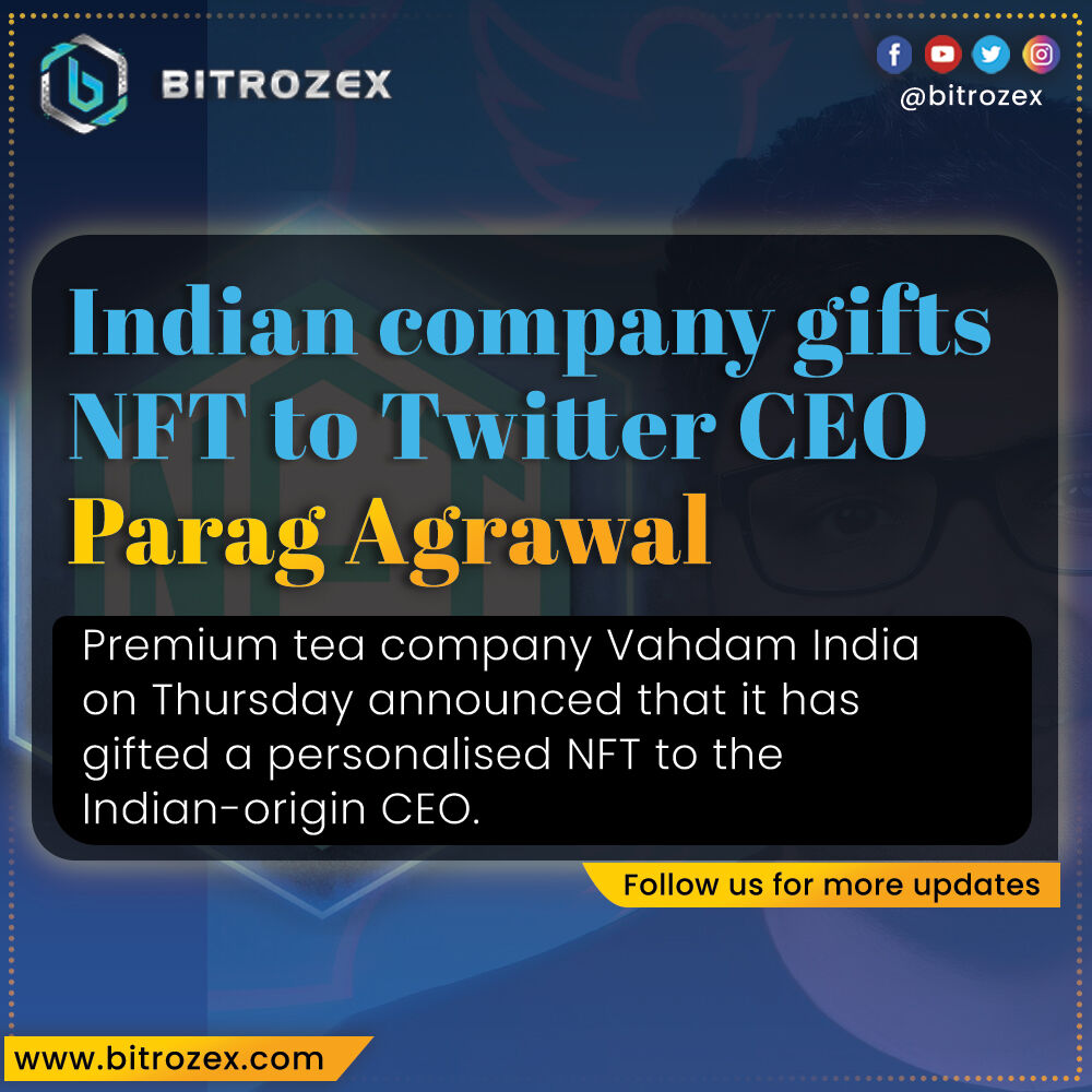 bitrozex's tweet photo. Indian company gifts NFT to Twitter CEO Parag Agrawal.
#twitter #paragagrawal #nft #crypto https://t.co/2vQSsnk1uE