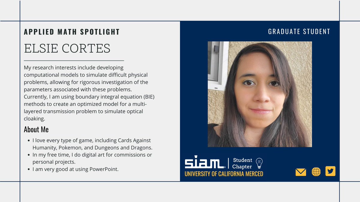 ucmSIAM's tweet photo. Have you met Elsie Cortes? She is a second-year PhD student, and a very good artist too! 🎨 https://t.co/H4ARAGUVhj