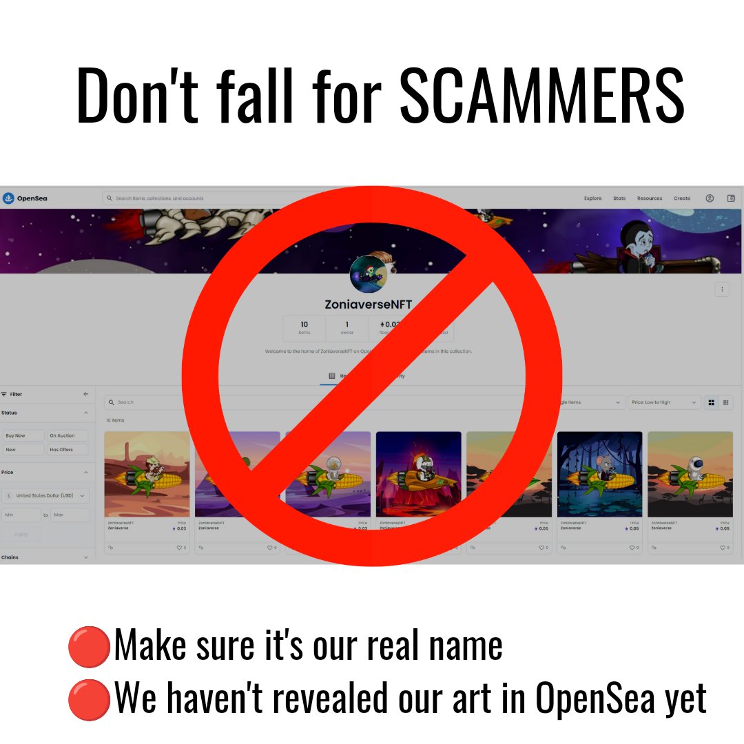 To all our Zoniaverse community: Be careful with scams and fake collections!  Make sure to ONLY enter the links posted in our official Website, Social Media and Discord Server.

🚫👇THIS IS NOT US!👇🚫