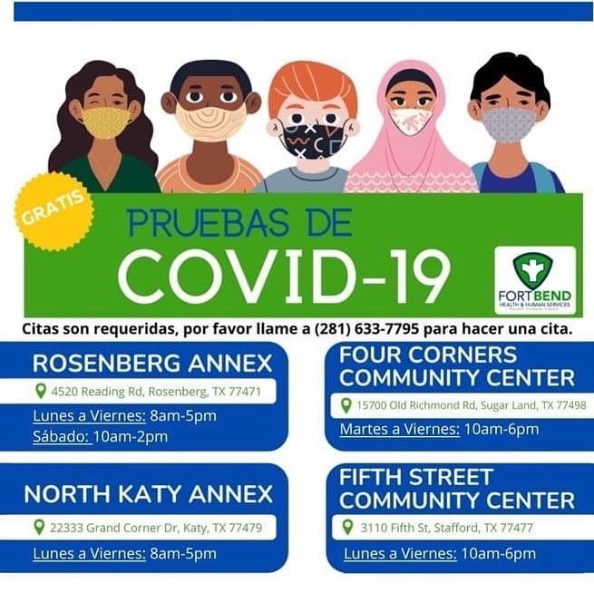 FBC_Judge's tweet photo. The best defense against COVID is to get tested, get vaccinated, and protect yourself and others. Testing for the public is available at 4 locations (Rosenberg Annex, Fifth Street, Four Corners, Katy Annex).  Schedule your appointment today, call (281) 633-7795. #COVIDtesting https://t.co/TFTnrNsyau