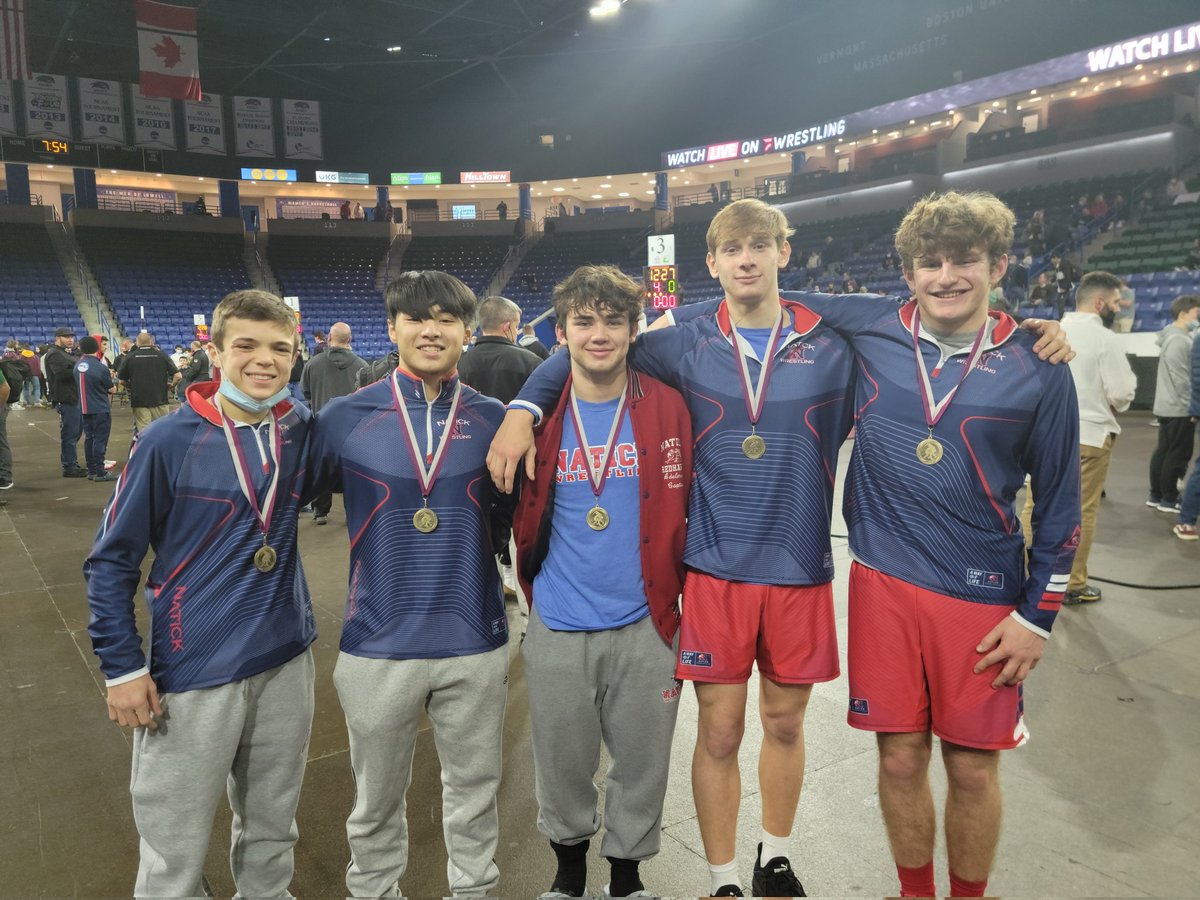 Natickcoach's tweet photo. Led by 5 medalists, the Redhawks placed 5th out of 73  teams at The 52nd Annual Lowell Holiday Tournament. @NatickAthletics @Natick_HS https://t.co/doljYmzIsJ