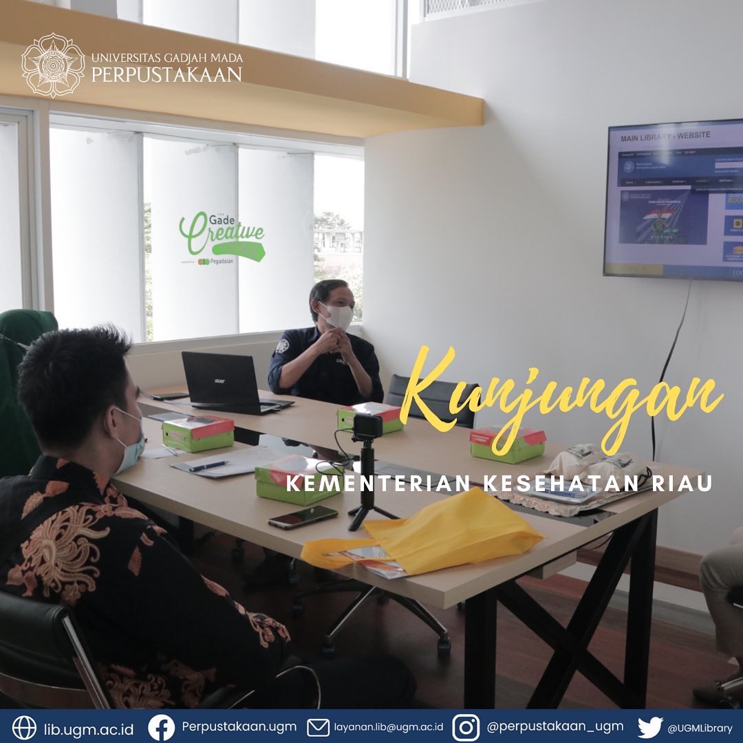 UGMLibrary's tweet photo. Halo Sobat Perpustakaan UGM!
Rabu, 29 Desember 2021 Perpustakaan UGM menerima kunjungan dari Kementerian Kesehatan Riau yang diterima oleh Kepala Perpustakaan, Kepala Bidang Database dan Jaringan.
#UGMLibrary #perpustakaanugm #ugmlibrarycentre #perpustakaan https://t.co/ktOyWNhSLI