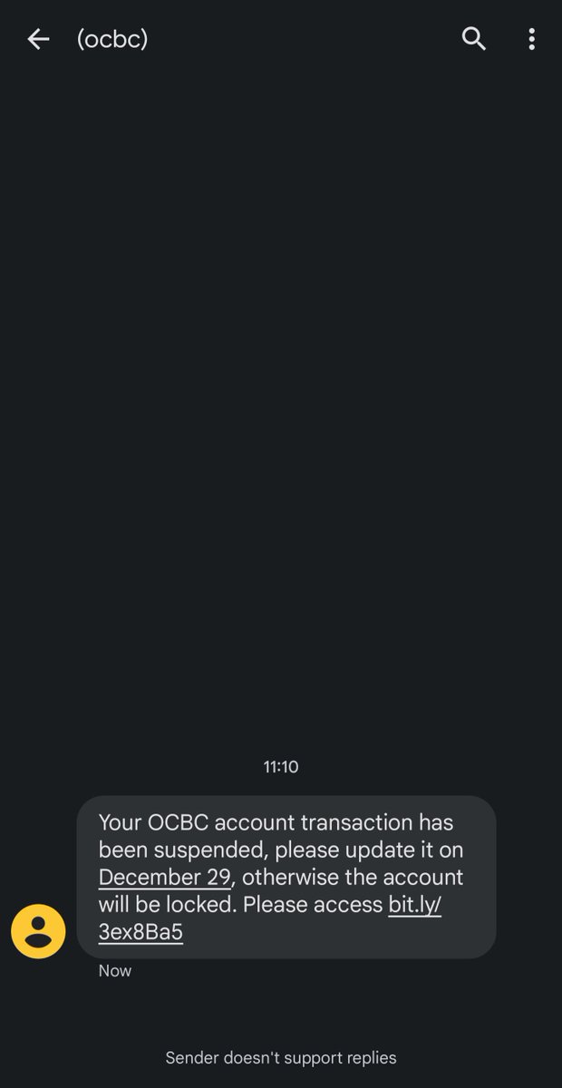 quite a badly impersonated scam sms. though it still delivers an initial shock factor when you receive the notification. also strangely timed while i was trying to get a cashier's order at the same bank.