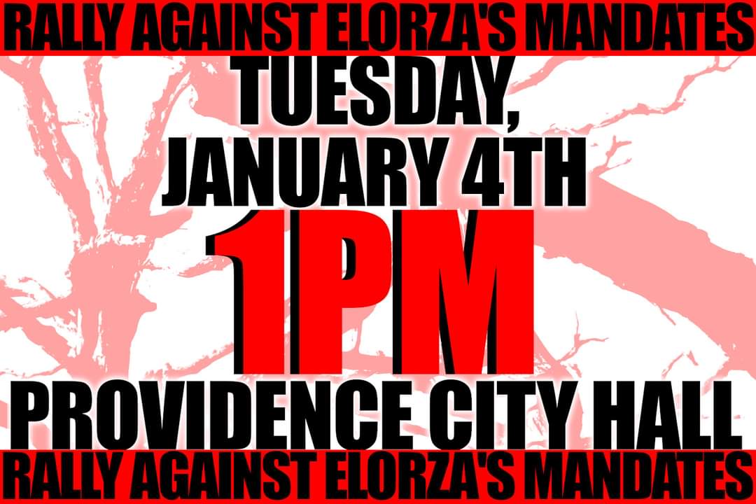 FreedomFightRI's tweet photo. BREAKING: #Providence Mayor Elorza has mandated vaccinations for ALL city workers 💔
**Please rally with us against this at 1PM on Tuesday, January 4th @ Providence City Hall!**
NOBODY should lose their job over choosing not to put something into their body 🤬 #FreedomNotForce https://t.co/DuD2ZOIli9