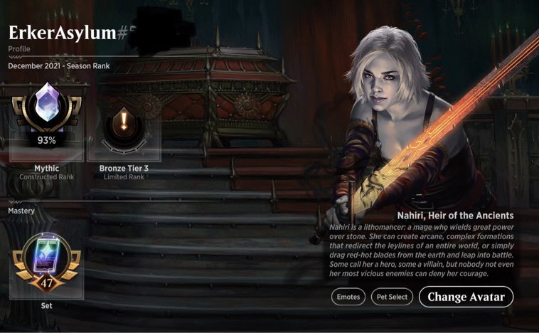 ErkerAsylum's tweet photo. I finally hit mythic in Historic ranked! First time hitting mythic on anything. Huge thanks to @MythicMeebo for the initial list I’ve been playing on and off with slight modifications that made this all possible. I’m so happy 🙂 #MTGArena #mythic #mtg https://t.co/LumEuQHtJ8