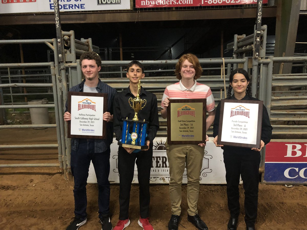 socallawaybands's tweet photo. Congrats #SCband61 on 3rd Place Field Show.  3rd Place Parade.  Best Field Show Drumline.  Mass Band Participation at the 2021 AlamoBowl #SCPride21 #SC2SA21 https://t.co/2EvQqE4jP2