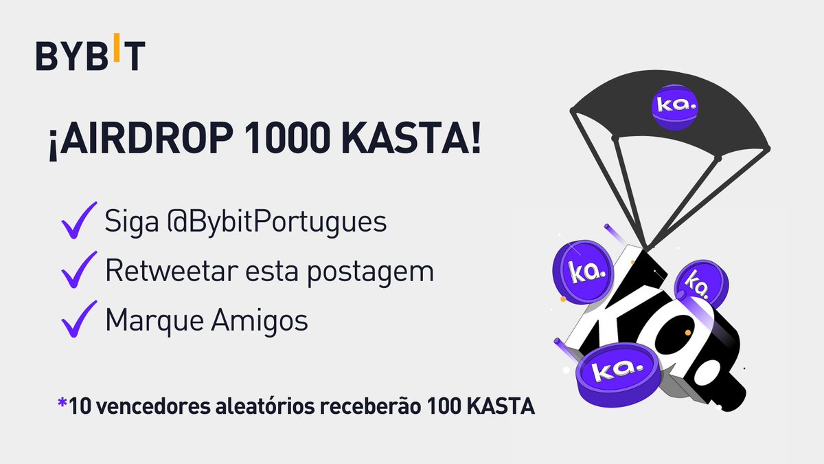 🔥 $KASTA está chegando no #Bybit Launchpad!🚀

Para comemorar, preparamos um Airdrop de 1000 #KASTA para nossa comunidade @BybitPortugues 🎉
 
🗓10 vencedores serão selecionados aleatoriamente no dia 13 de janeiro.

Siga as instruções👇🏾