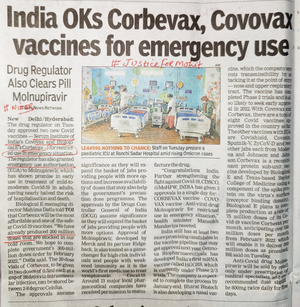 DrDev7's tweet photo. Let's know
Where is Emergency ❓
Mind the Important Words in News
#RestrictedUseInEmergency only
.....&
#EmergencyUseAuthorization
And most Important
They got this Approval for Emergency Use yesterday and
've already produced 200 Million Doses
RT & Share
#NIDER #JusticeForMohit https://t.co/14BzVuumZV