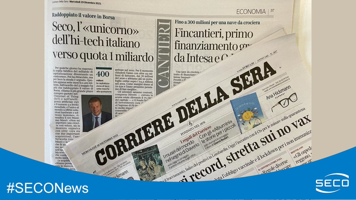 SECO (@seco_spa) on Twitter photo 🗣️ "Abbiamo mantenuto le promesse fatte nell'ipo e questo ci ha premiato. Stiamo pensando di crescere ancora".
📰 Così Massimo Mauri, CEO di #SECO, nel pezzo del <a href="/Corriere/">Corriere della Sera</a> a firma <a href="/FabrizioMassar0/">Fabrizio Massaro</a> che incorona la nostra realtà come "unicorno dell'#hitech italiano".
#SECONews 🗣️ "Abbiamo mantenuto le promesse fatte nell'ipo e questo ci ha premiato. Stiamo pensando di crescere ancora".
📰 Così Massimo Mauri, CEO di #SECO, nel pezzo del <a href="/Corriere/">Corriere della Sera</a> a firma <a href="/FabrizioMassar0/">Fabrizio Massaro</a> che incorona la nostra realtà come "unicorno dell'#hitech italiano".
#SECONews