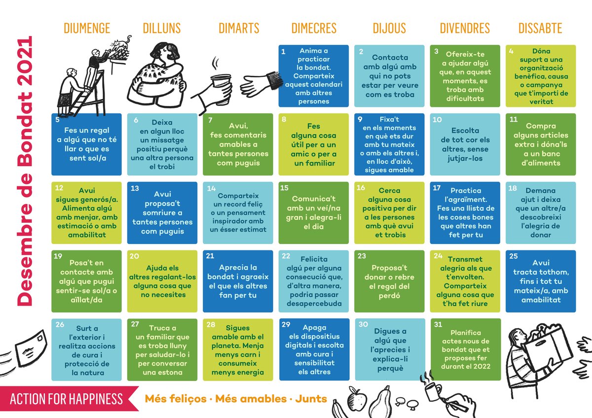 JosepCarrizo's tweet photo. Tot i que el mes de desembre ja s'acaba, aquest calendari d'amabilitat em sembla una bona idea per dur a terme cada mes al llarg de l'any. #Amabilitat
- via @actionhappiness https://t.co/sH08jP6Hhy