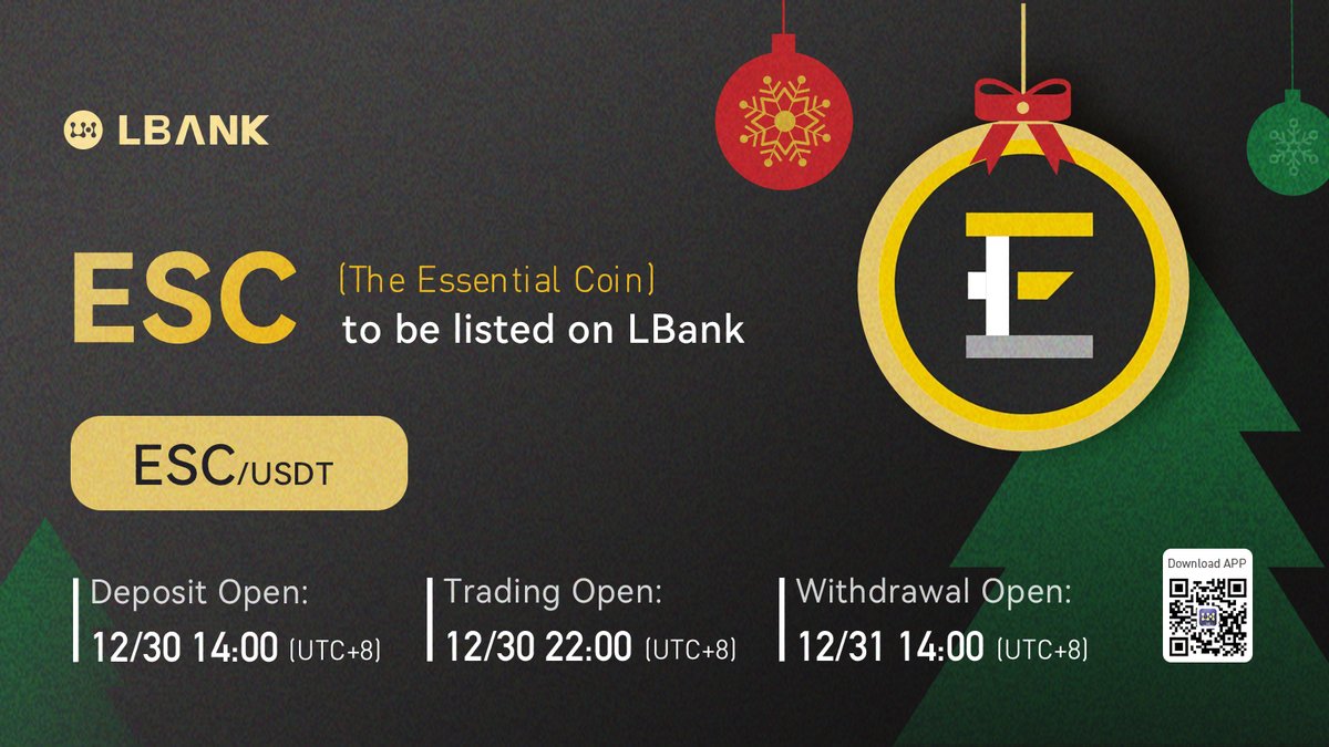 👏 $ESC LISTING TIME UPDATED!

⏰Deposit open:14:00 on Dec.30 (UTC+8)
⏰Trade open:22:00 on Dec.30 (UTC+8) 
⏰Withdrawal open:14:00 on Dec.31 (UTC+8)

🗓️Mark your calendar!

#cryptocurrency