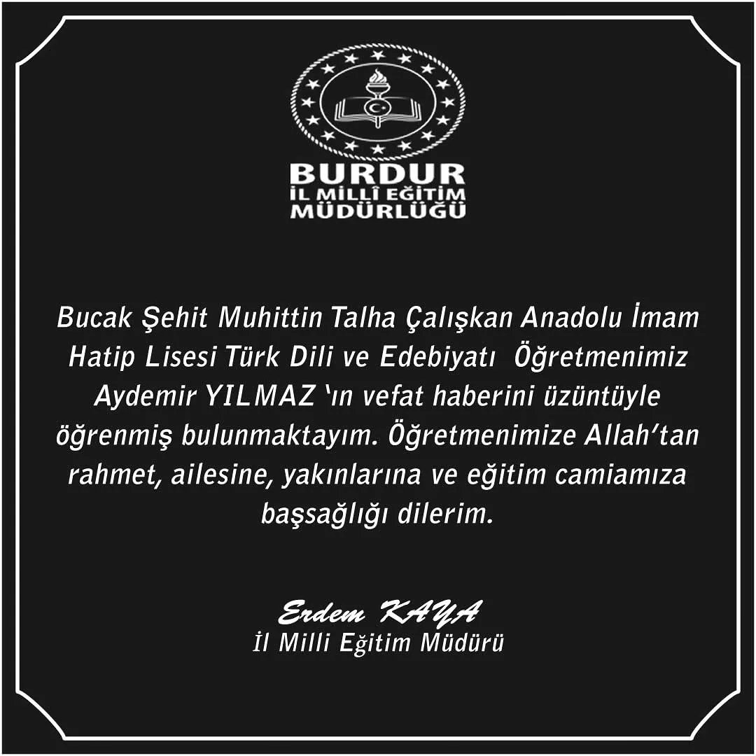 TAZİYE MESAJI
<a href="/tcmeb/">Millî Eğitim Bakanlığı</a> <a href="/Burdurvalilik/">T.C. Burdur Valiliği</a> @ArslantasvAli <a href="/ErdemKaya_07/">Erdem Kaya</a>