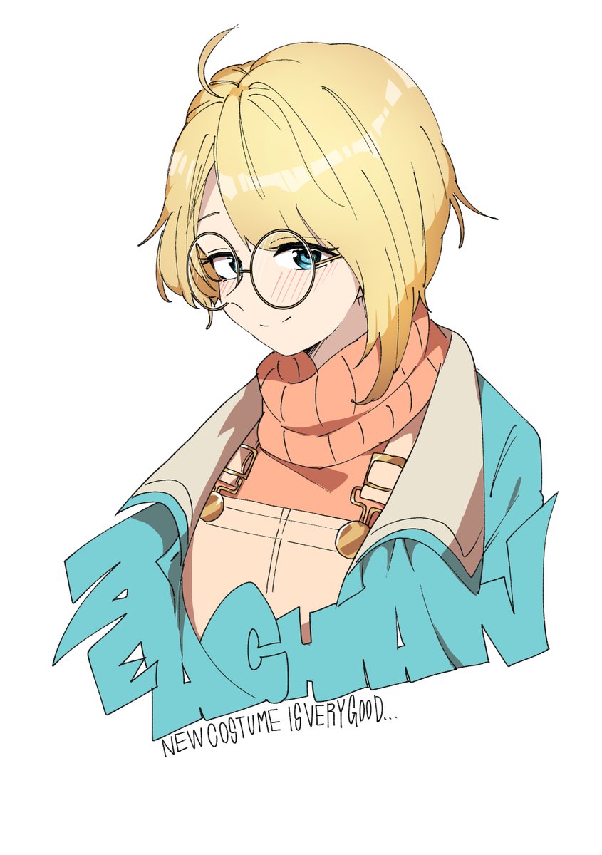 1girl solo animification sweater glasses smile blonde hair  illustration images