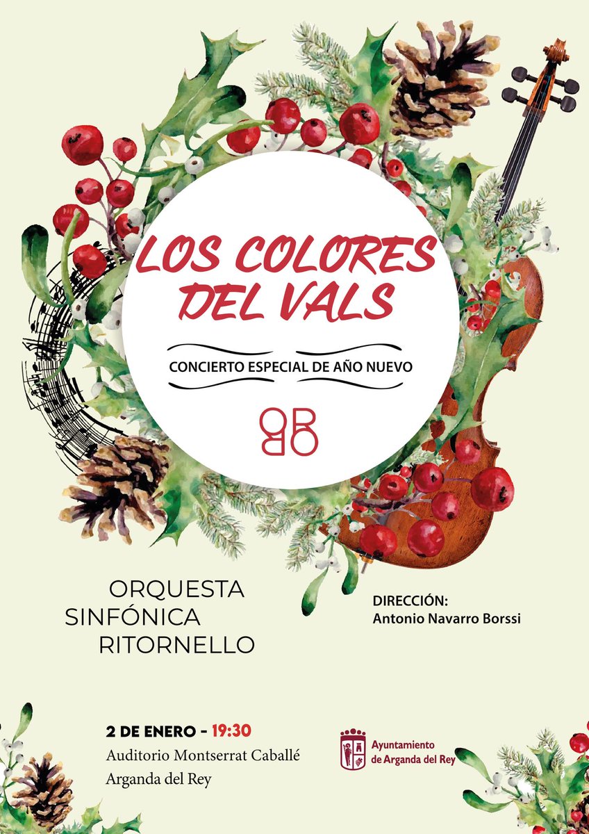 Arganda_Ayto's tweet photo. Últimas entradas para el tradicional Concierto de Año Nuevo de la @ORitornello, que tendrá lugar el domingo 2 a las 19:30 horas en el Auditorio Montserrat Caballé, donde se realizará una selección de distintos estilos de valses #Arganda #NavidadenArganda
https://t.co/tYdm7IJWEr https://t.co/hGmTqGxBq0