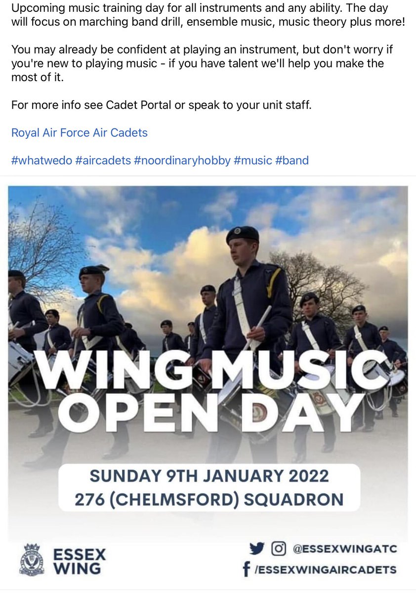 WgCdrWeston's tweet photo. Essex Air Cadets! Interested in music? See Cadet Portal for details of the Wing Music Open Day! https://t.co/xsCmHrrx0E