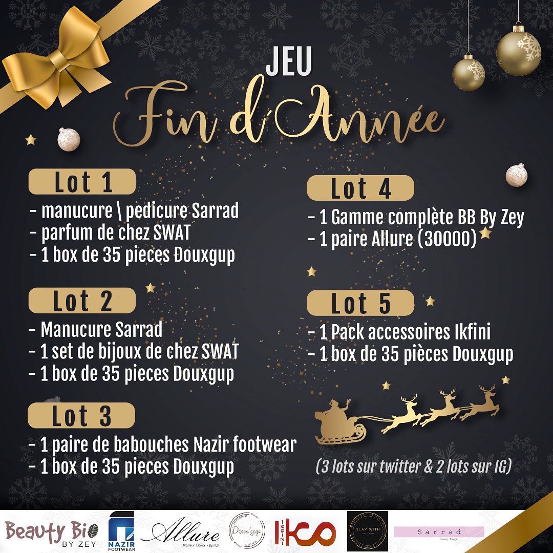 sarradnails's tweet photo. JEU DE FIN D’ANNEE 

Partenariat avec @ikfini_ @AllureByAly @bio_zey @nazirfootwear @__TeguyChou  @douxgup 

Twitter (3 lots)  : 
- suivre les comptes 
- Quote le tweet d'un des sponsors.
Gagnants : les 3 max de RT

Good luck !! ✨ https://t.co/kMOaXfTxW6