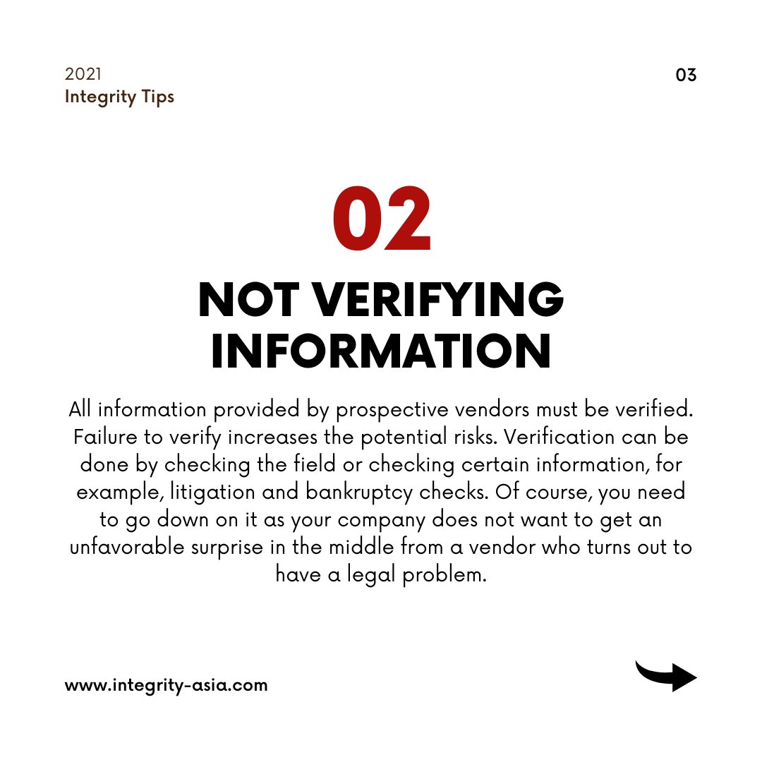 integrity_asia's tweet photo. Vendor Due Diligence: 3 Common Pitfalls Your Companies Must Avoid

In order for your company to avoid three common mistakes, it is strongly recommended to use the third party who has competence in the vendor due diligence, such as Integrity.

#integrityasia https://t.co/y0SqcgxZQV