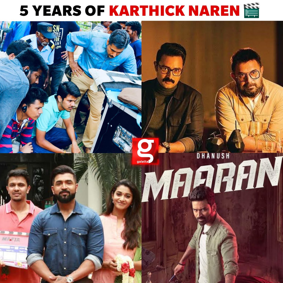 galattadotcom's tweet photo. Celebrating 5 Years of #KarthickNaren 
Comment Your Favorite Movie 🎥

@karthicknaren_M #5YearsofKarthickNaren #Maaran #D16 #DhuruvangalPathinaaru https://t.co/AZ789VDUeu