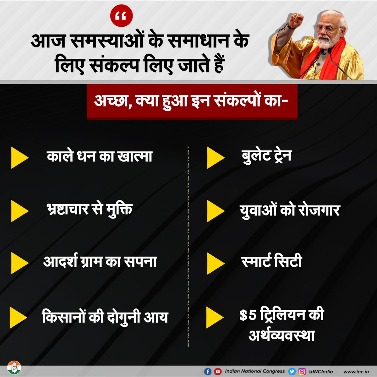 मोदी जी, आपने जो हजारों संकल्प लिए थे, उसमें से कितने पूरे हुए हैं उसके बारे में बात कीजिए।