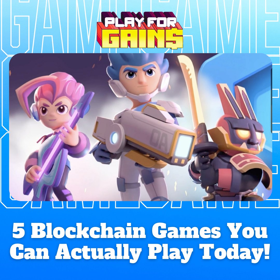 PlayForGains's tweet photo. Have you tried playing these 5⃣ blockchain games🎮?

Keep scrolling⬇️to see what they are! 

TAP that💛to let us know which ones you have tried playing!

#PlayForGains #PFGcommunity #PFGjourney #blockchaingames #Blockchain #NFTgames #NFT #PlayToEarn #letsgo #TuesdayNight https://t.co/urHH3PY0Jr