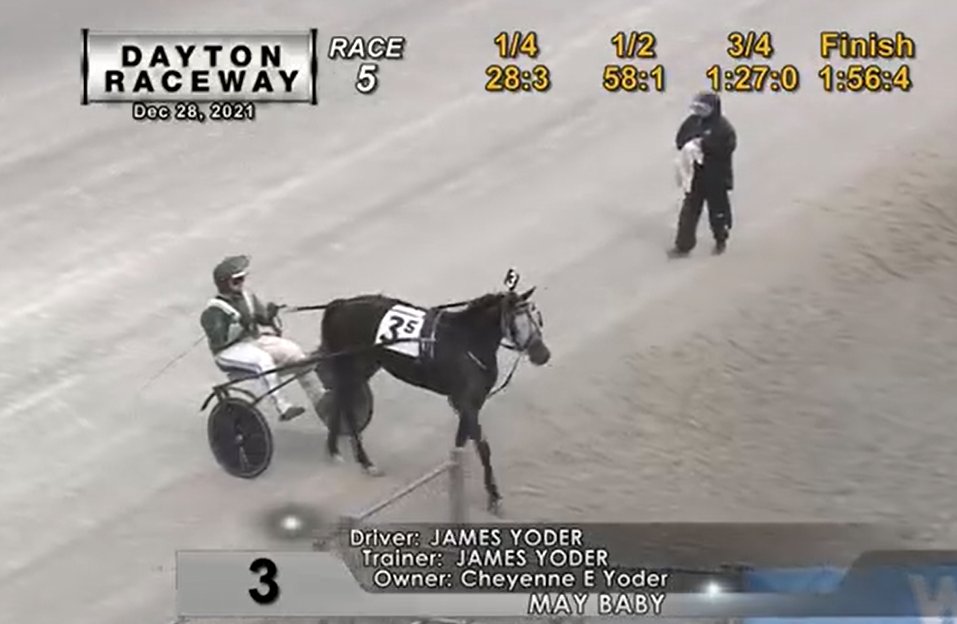 IndianaHarness's tweet photo. May Baby completes 2021 season with another win for the James and Cheyenne Yoder Stable Tues. Dec. 28: https://t.co/U52gFMqJhk   

@INStandardbred @harnessindiana https://t.co/2XAyNKAuLj