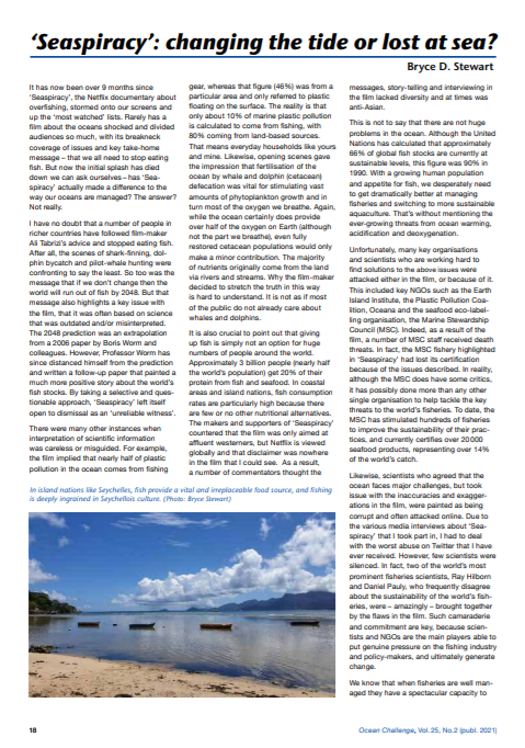 BD_Stew's tweet photo. Does anyone remember #Seaspiracy? Here I reflect on it's release 9 months down the road. Has it made a meaningful difference to how oceans are managed? I think you know the answer... Nope. Read in full on page 18 of the latest @challengersoc mag https://t.co/oJSDgmOU0i #scicomm https://t.co/vT3HatGXkm