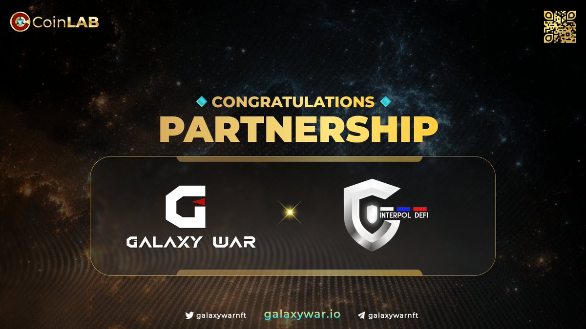 📢Partnership News 🎉
@GalaxyWarNFT  &amp; @InterpolDefi are now officially partners. 
👉#InterpolDefi has been supporting key blockchain startups to accelerate their growth💪

I believe this cooperation will benefit both parties going forward😁

 #CoinLAB #GalaxyWar #P2E #multiverse