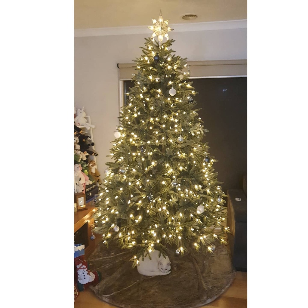 sarsscott3's tweet photo. Under the tree is the perfect sleeping spot.  The softest @balsamhillau lodge Faux fur tree skirt makes an ideal bed. Absolutely love our new #fraserfir #christmastree Might leave it up all year 🥰 https://t.co/pq55sRrws1 https://t.co/WHO26QCgHv