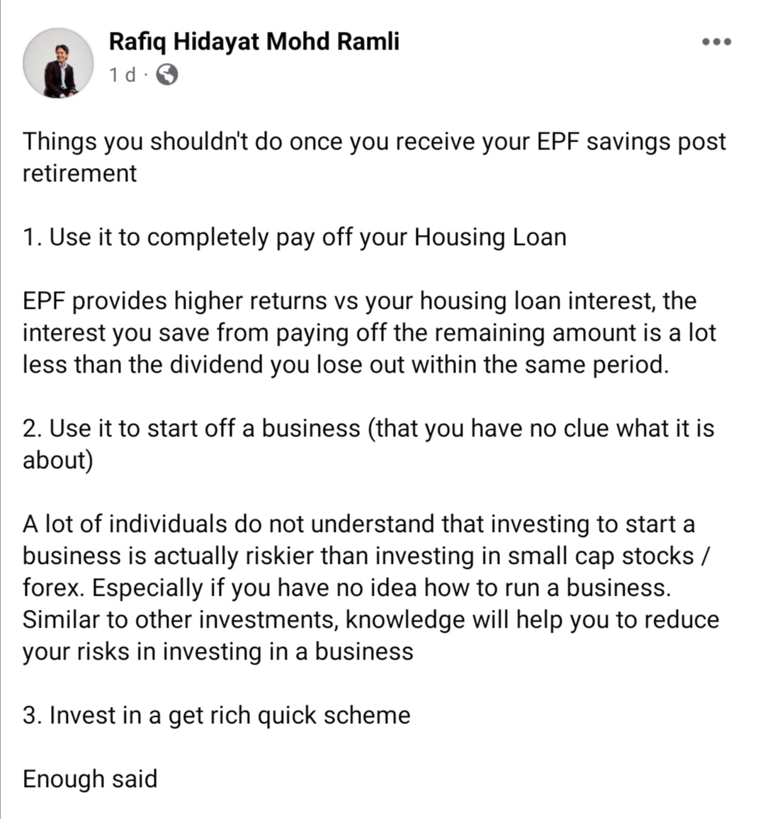 kewangangraduan's tweet photo. Things you shouldn't do once you receive your EPF savings post retirement https://t.co/oleFdB8K4l