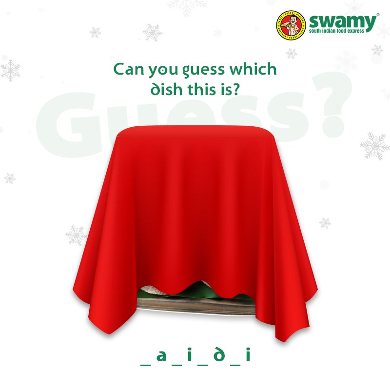 Giving you a hint - It's HEALTHY! 
This dish always takes the top spot for your meals! Can you guess it?
Leave your answers in the comment section below.

#SwamySouthIndian #SouthIndianFoods #HealthyFoods #GuessTheDish #GuessGame #Foodies #foodblogger
