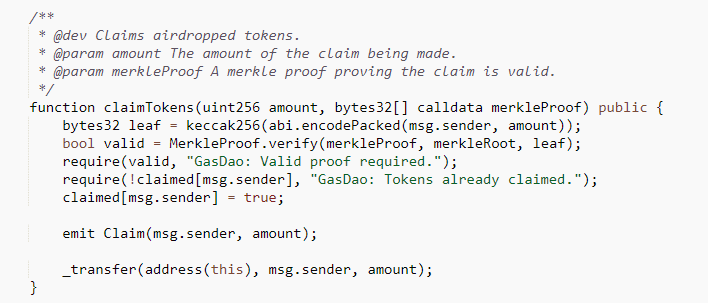 A quick read of <a href="/0xGasDAO/">Gas DAO (⛽,⛽)</a> token contract: etherscan.io/address/0x6bba…
- 55% supply for airdrop 
- merkle tree claim cannot be manipulated
- 15% dev tokens are linearly vested
- voting is implemented for dao governance
$GAS is not ruggable. 100% safe to claim and trade.