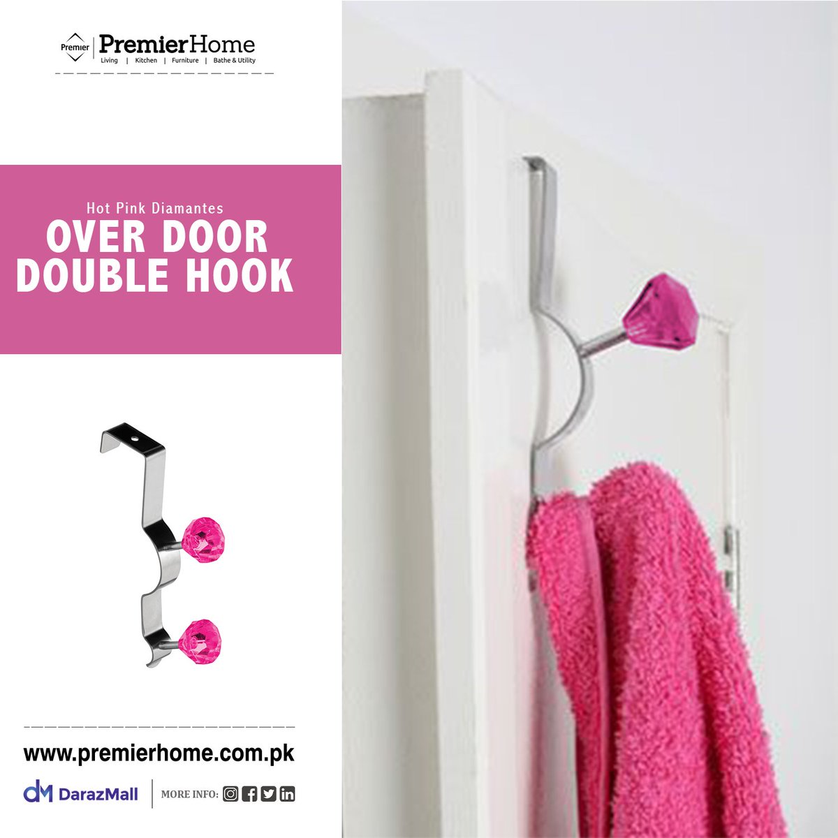 premierhomepk's tweet image. Over Door Hot Pink Diamantes Double Hook

#Stylish and practical, this over door #doublehook will be an #exquisite addition to your home storage items. #Exhibiting a vivid hot pink diamante finish, this #hook is an ideal space saver.

Shop Now: premierhome.com.pk/product/over-d…