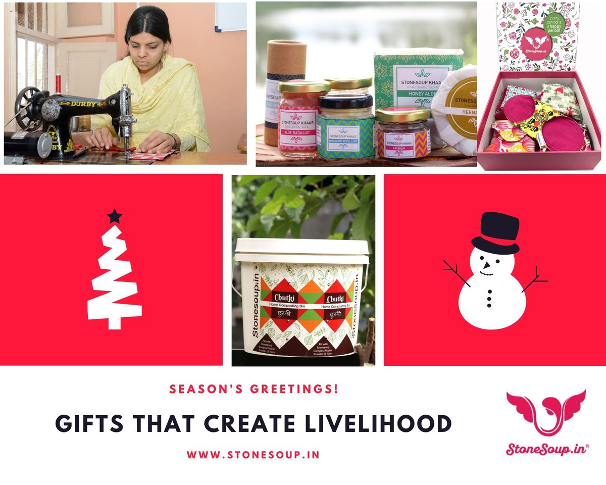 StoneSoup_in's tweet photo. Green gifts that support livelihoods.
#clothpads #clothmasks #handmadesoaps #compostingkit #greengifts #supportlivelihood https://t.co/MN2DuGgNG5