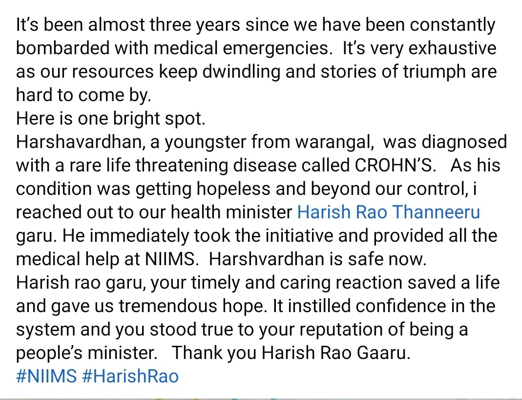 sekharkammula's tweet photo. Thank you @trsharish gaaru ....
#harishrao #niims https://t.co/S8QqvuGVAT