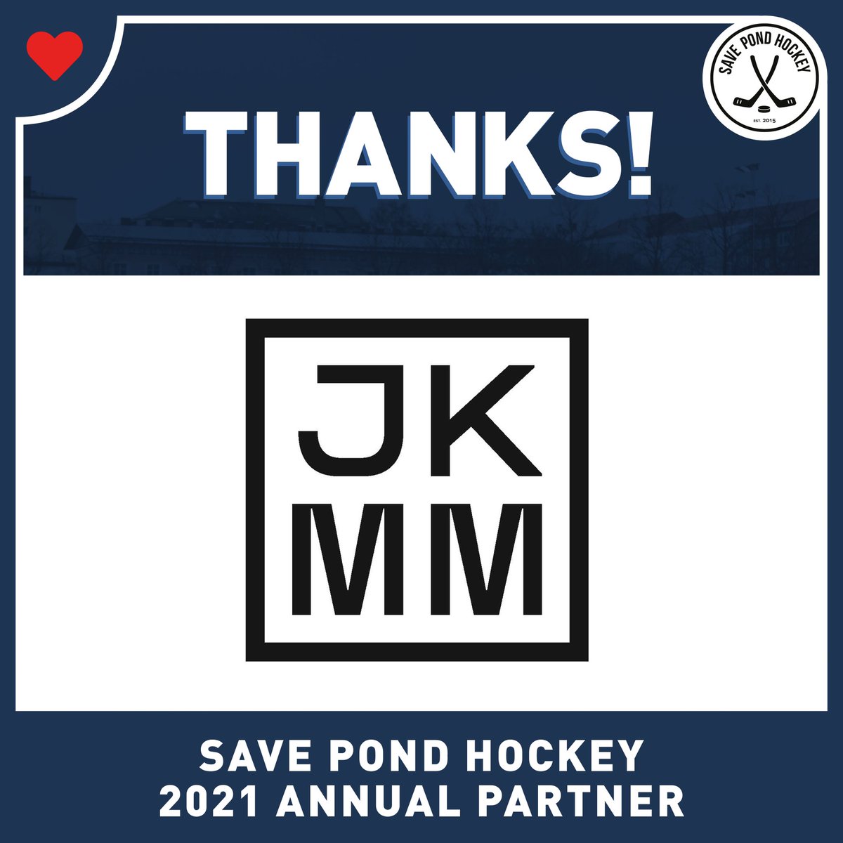 savepondhockey's tweet photo. The year is coming to an end✨ Time to show some love to our amazing 2021 Annual Partners.
Big thanks to @JKMMArchitects! Great to have you on the team! 🙌🙌🙌
#JKMM #ClimateAction #SavePondHockey https://t.co/AUt4YaTwrv