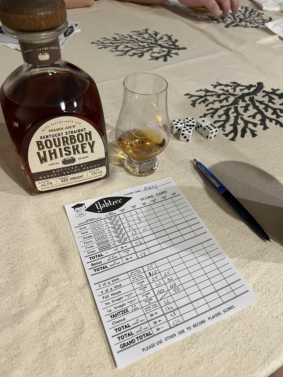 WhiskyMonster_'s tweet photo. Yahtzee time with the beautiful #bourbon from #TradersJoe https://t.co/bB24OoGDCJ