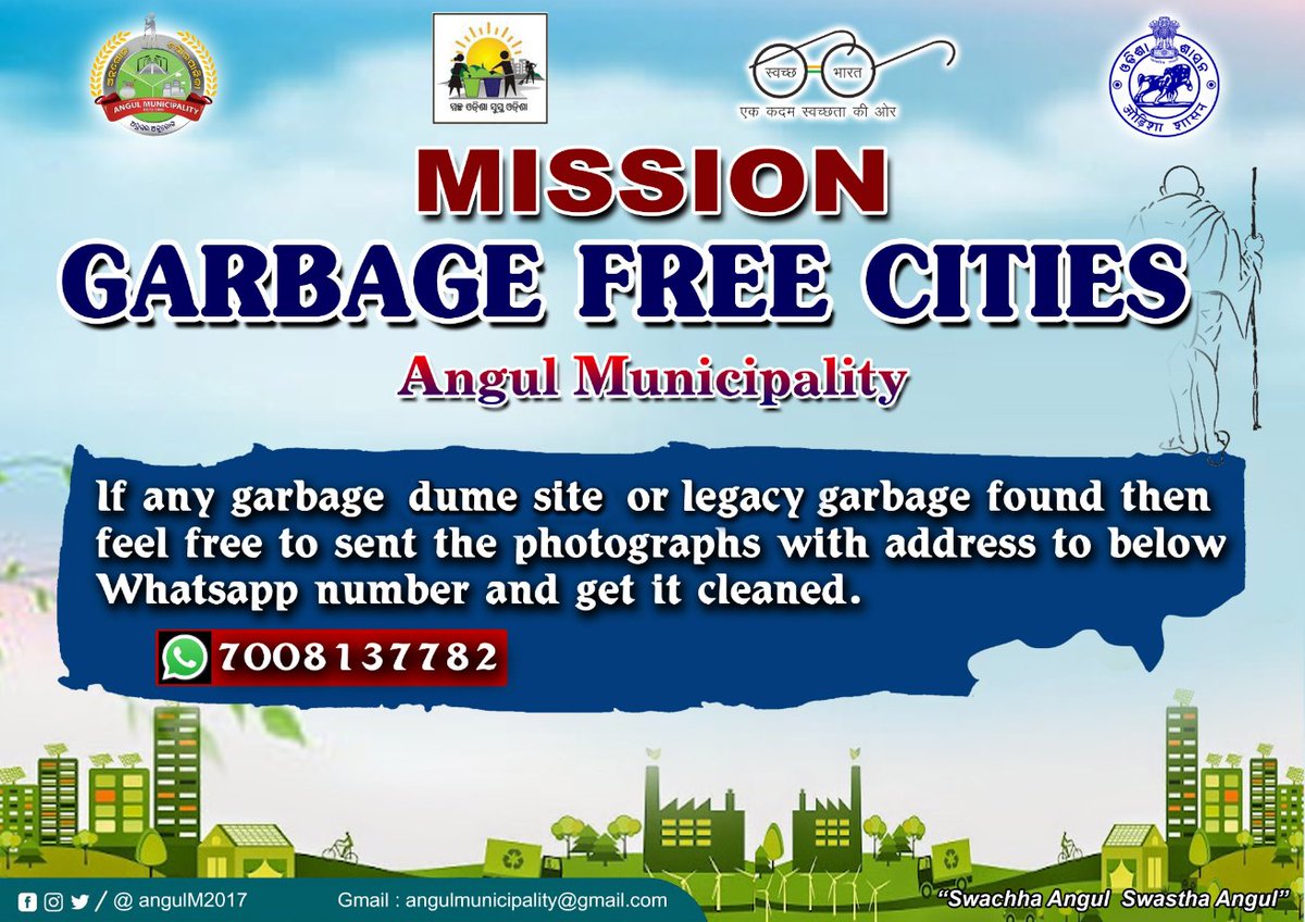angulmun's tweet photo. Angul Municipality launches Mission "Garbage Free City" to combat littering at public places.
Therefore a dedicated WATSAPP platform : 7008137782 is deployed for grievances redressal. @angul_dm
#SwachhSurvekshan2022Angul
#AngulMunicipalityForAll #SwachhAngulSusthaAngul https://t.co/xJ1bmYvhDw