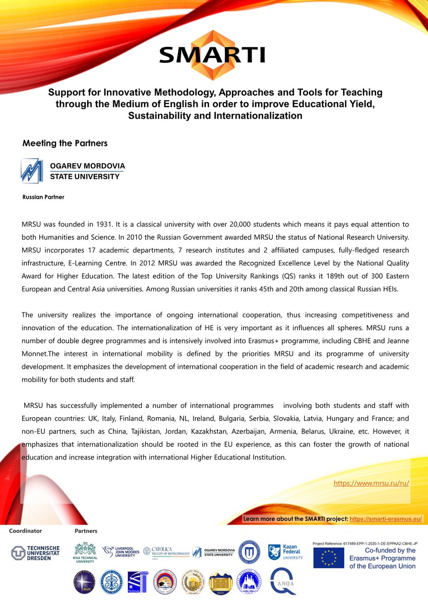 Meet our SMARTI partners!
Russian Partner: #MRSU

#smarti #erasmusplus #english #armenia #russia #europe