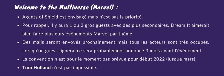marvelconv's tweet photo. ⚠️INFORMATIONS + PRÉCISES⚠️
debrief de frconvention 👇 https://t.co/GvuIN3qOfd